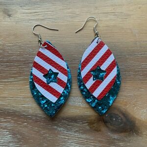 Pair Red White & Blue Star Flag Earrings Tear Drop ear rings American